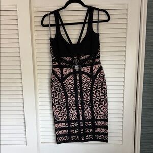 Herve Leger Black and Pink Backless Dress